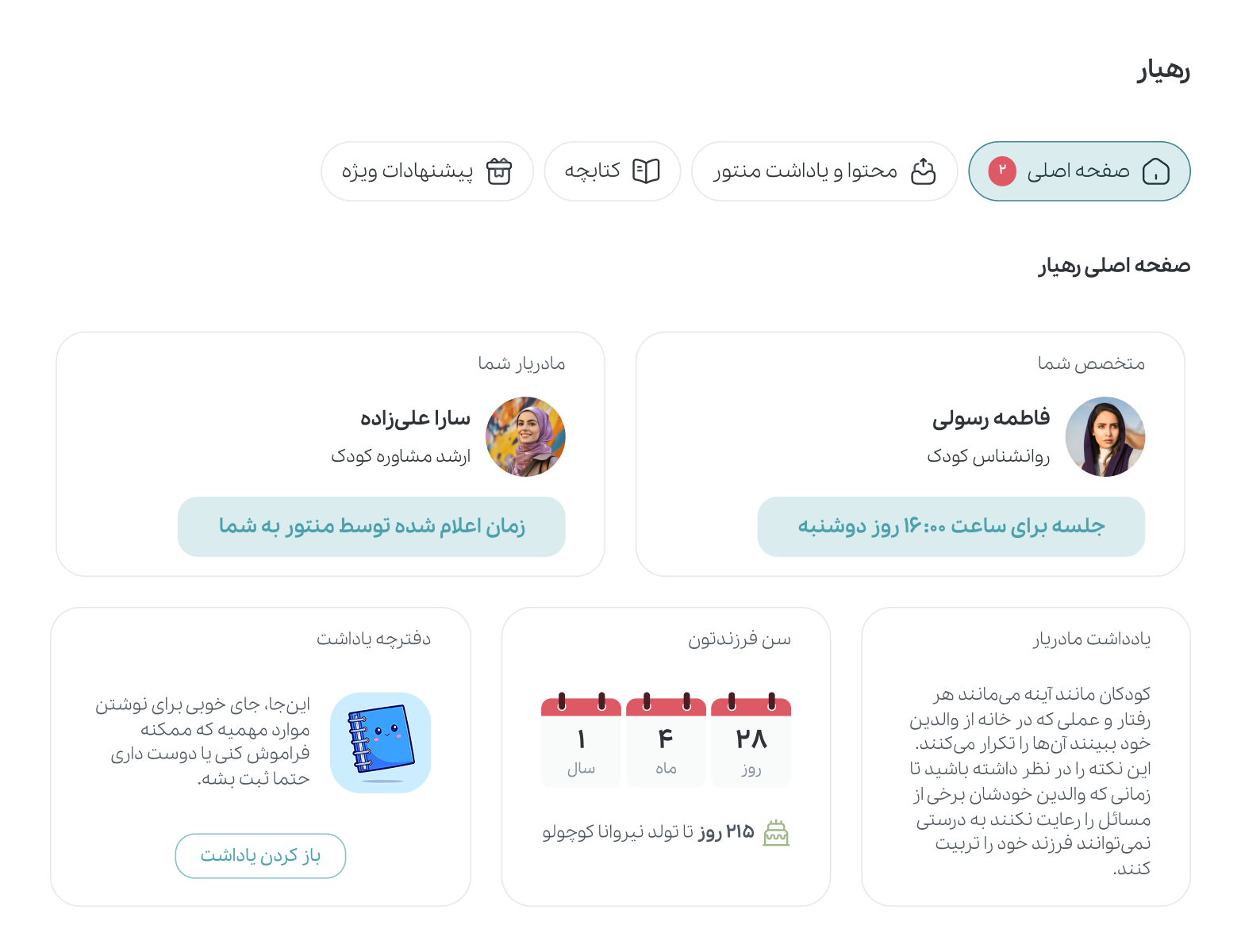 نمونه‌ای از پنل رهیار